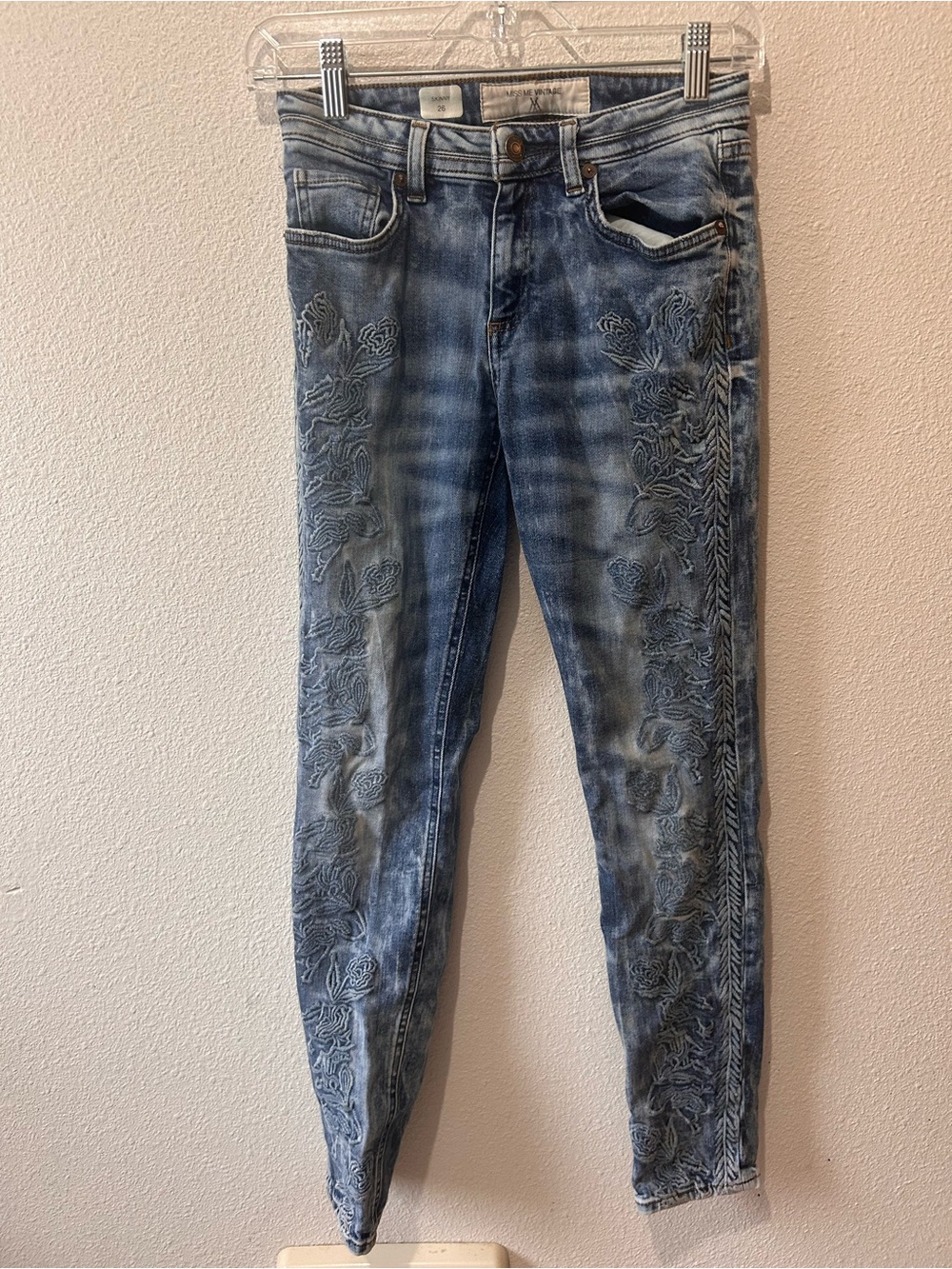 Vintage Wash Embroidered Skinny Jeans